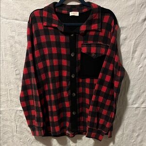 Hailey & Co Red and Black Plaid Button Down Shirt, Size S